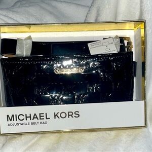 Michael Kors Black Belt Bag Embossed Patent Leather Size S/M NWT